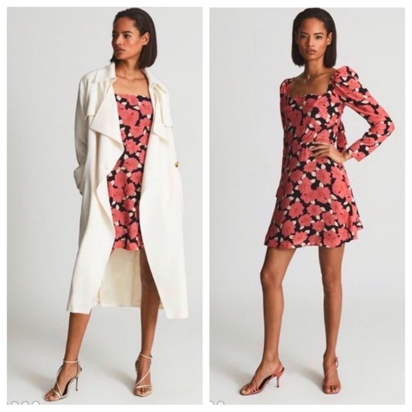 New! Reiss Andi Graphic Floral Square Neck Mini Dress nwt 18396 - Picture 1 of 14